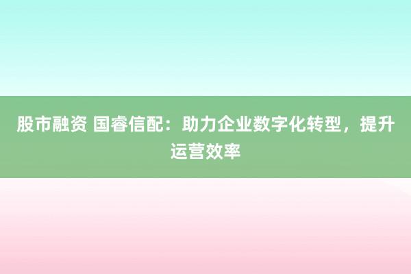 股市融资 国睿信配：助力企业数字化转型，提升运营效率