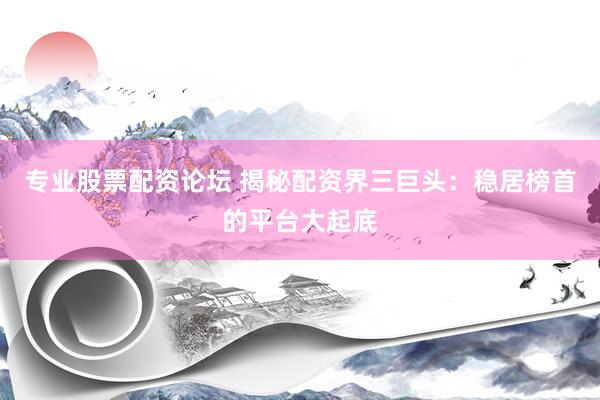 专业股票配资论坛 揭秘配资界三巨头：稳居榜首的平台大起底