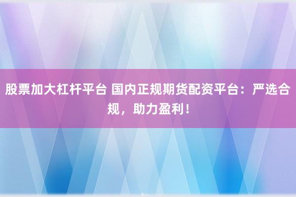 股票加大杠杆平台 国内正规期货配资平台：严选合规，助力盈利！