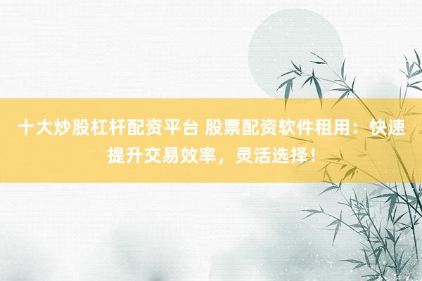 十大炒股杠杆配资平台 股票配资软件租用：快速提升交易效率，灵活选择！