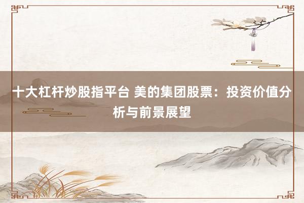十大杠杆炒股指平台 美的集团股票：投资价值分析与前景展望
