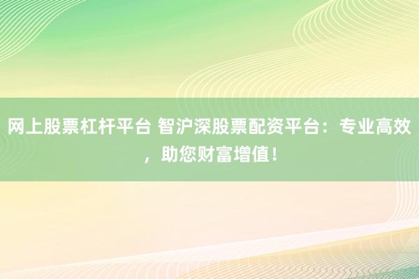 网上股票杠杆平台 智沪深股票配资平台：专业高效，助您财富增值！