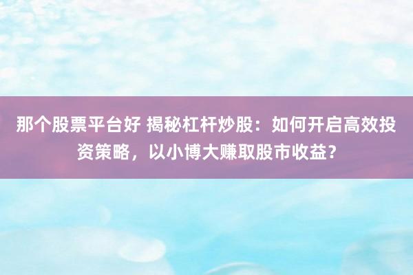 那个股票平台好 揭秘杠杆炒股：如何开启高效投资策略，以小博大赚取股市收益？