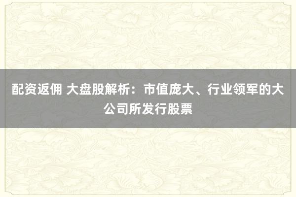 配资返佣 大盘股解析:市值庞大、行业领军的大公司所发行股票