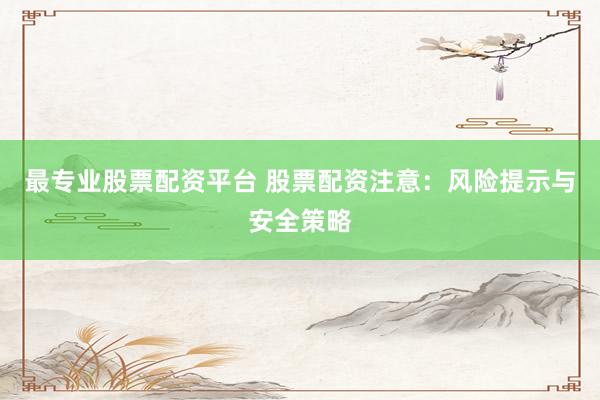 最专业股票配资平台 股票配资注意：风险提示与安全策略