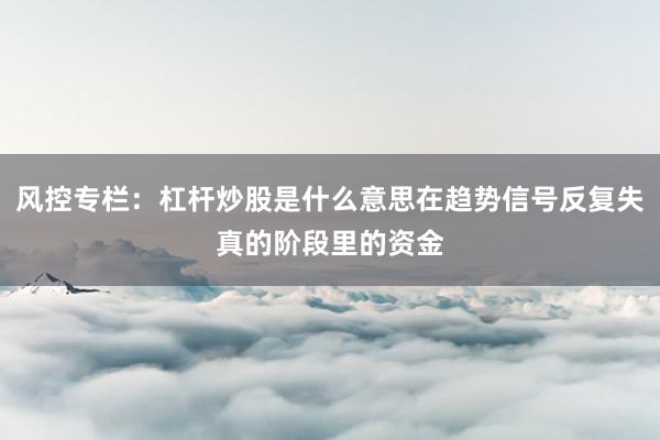 风控专栏：杠杆炒股是什么意思在趋势信号反复失真的阶段里的资金