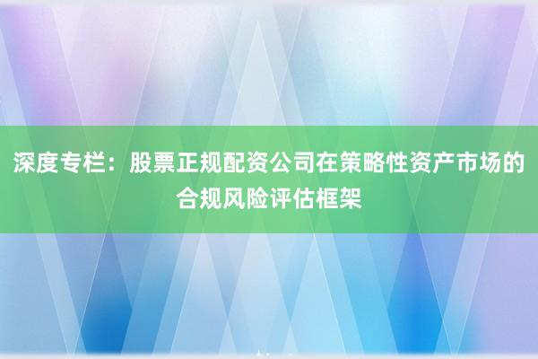 深度专栏：股票正规配资公司在策略性资产市场的合规风险评估框架