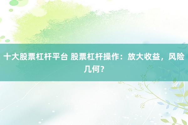 十大股票杠杆平台 股票杠杆操作：放大收益，风险几何？