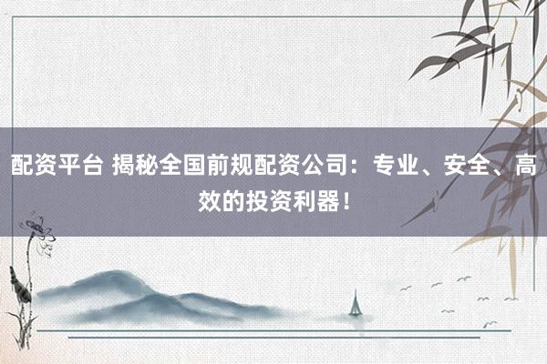 配资平台 揭秘全国前规配资公司：专业、安全、高效的投资利器！