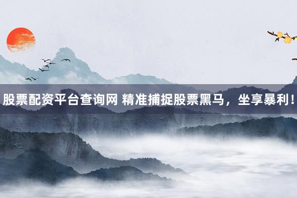 股票配资平台查询网 精准捕捉股票黑马，坐享暴利！